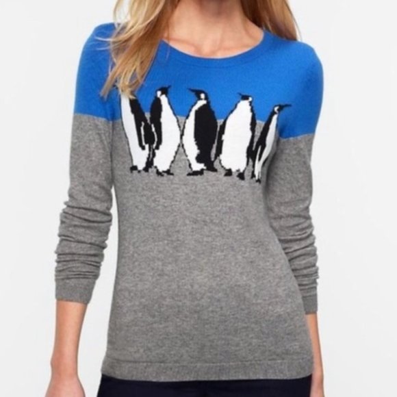 Talbots Penguin Sweater Blue Gray Crew Neck - Picture 4 of 9